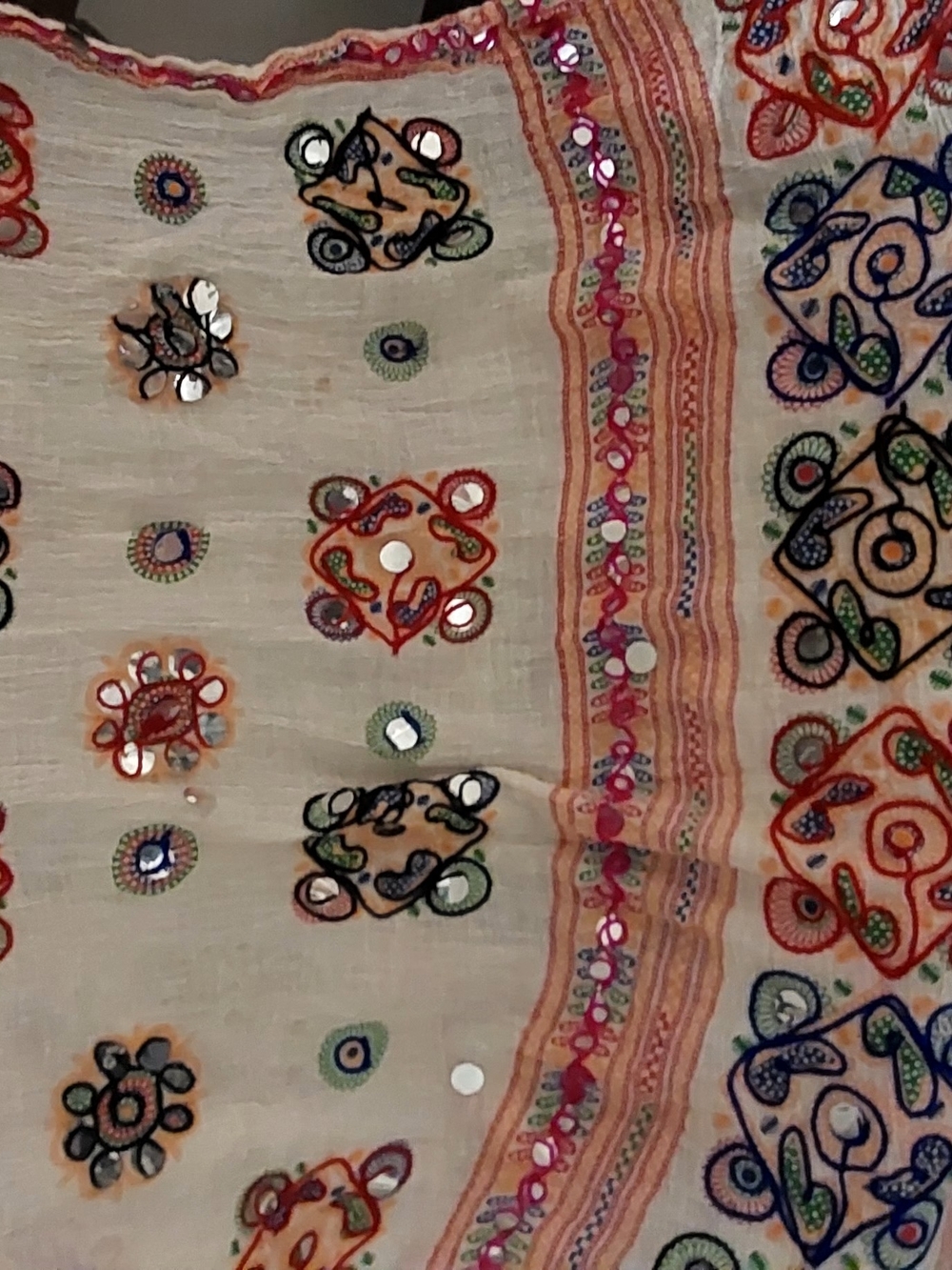 Handsewn Kulphari Dupatta. Indian Scarf With Mirror Work.